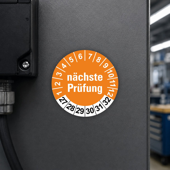 Nächste Prüfung ORANGE Wartungsetiketten / Prüfplaketten / Prüfetiketten