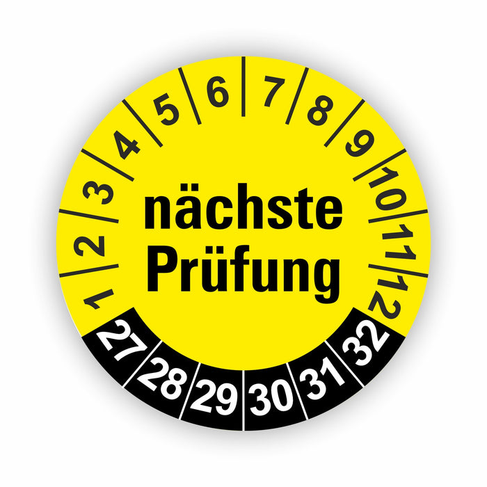 Nächste Prüfung GELB/SCHWARZ Wartungsetiketten / Prüfplaketten / Prüfetiketten