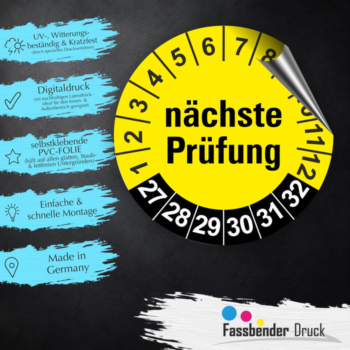 Nächste Prüfung GELB/SCHWARZ Wartungsetiketten / Prüfplaketten / Prüfetiketten