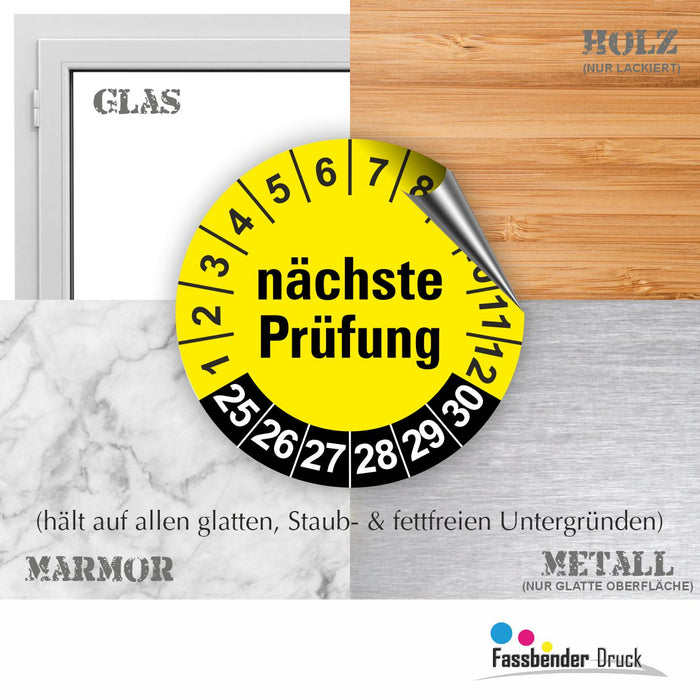Nächste Prüfung GELB/SCHWARZ Wartungsetiketten / Prüfplaketten / Prüfetiketten