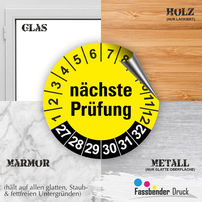 Nächste Prüfung GELB/SCHWARZ Wartungsetiketten / Prüfplaketten / Prüfetiketten