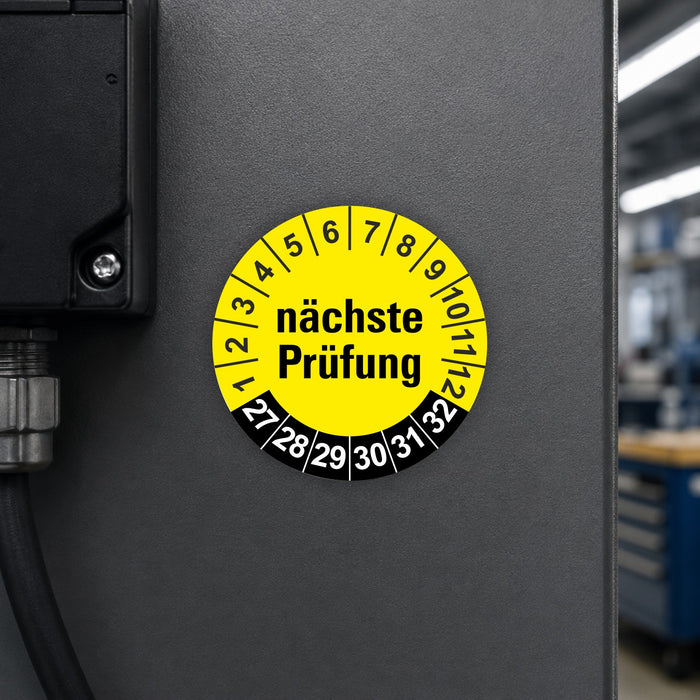 Nächste Prüfung GELB/SCHWARZ Wartungsetiketten / Prüfplaketten / Prüfetiketten