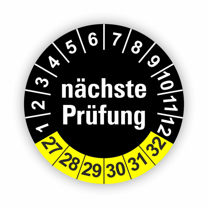 Nächste Prüfung SCHWARZ/GELB Wartungsetiketten / Prüfplaketten / Prüfetiketten