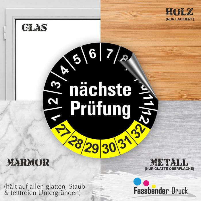 Nächste Prüfung SCHWARZ/GELB Wartungsetiketten / Prüfplaketten / Prüfetiketten