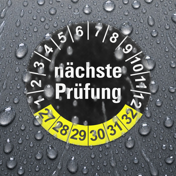 Nächste Prüfung SCHWARZ/GELB Wartungsetiketten / Prüfplaketten / Prüfetiketten
