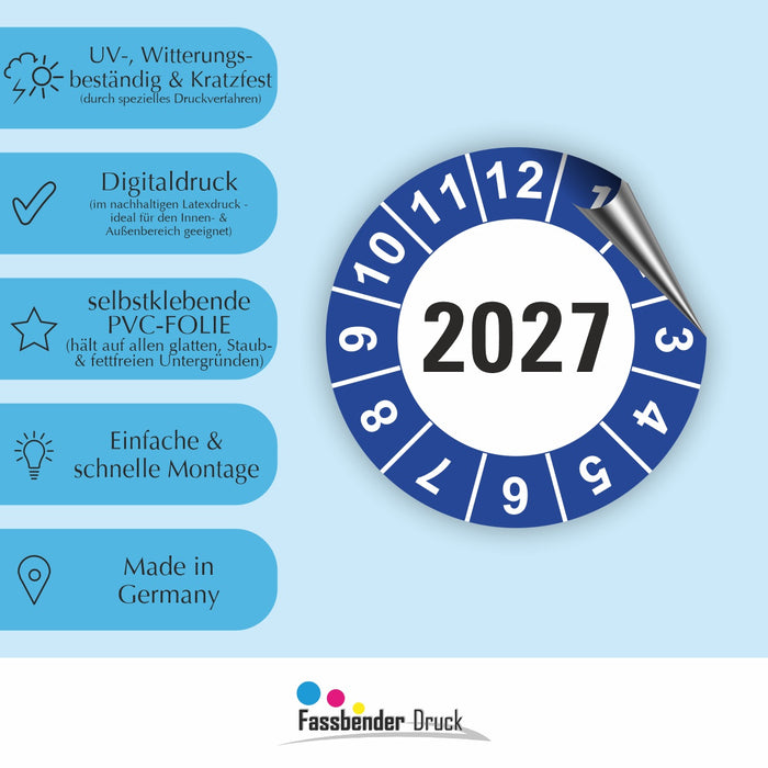 Jahresplakette 2027 Wartungsetiketten / Prüfplaketten / Prüfetiketten