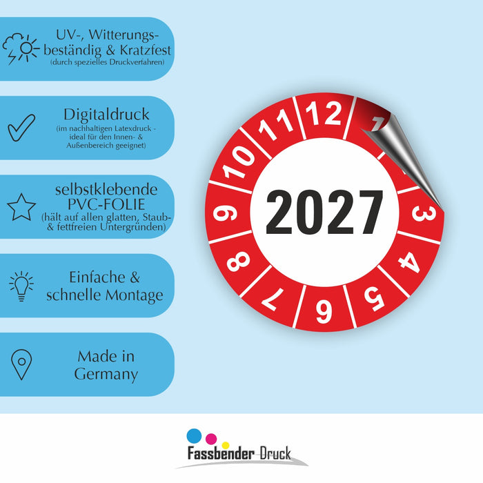 Jahresplakette 2027 Wartungsetiketten / Prüfplaketten / Prüfetiketten
