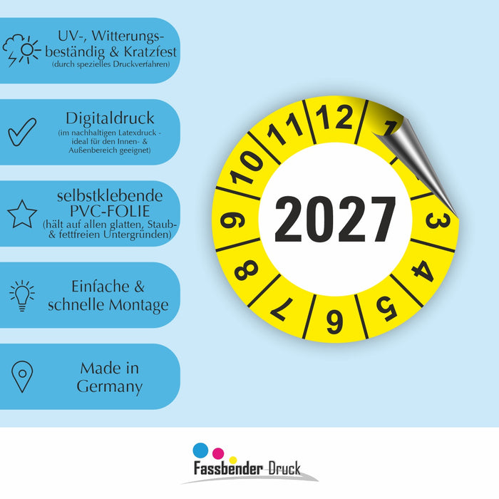 Jahresplakette 2027 Wartungsetiketten / Prüfplaketten / Prüfetiketten