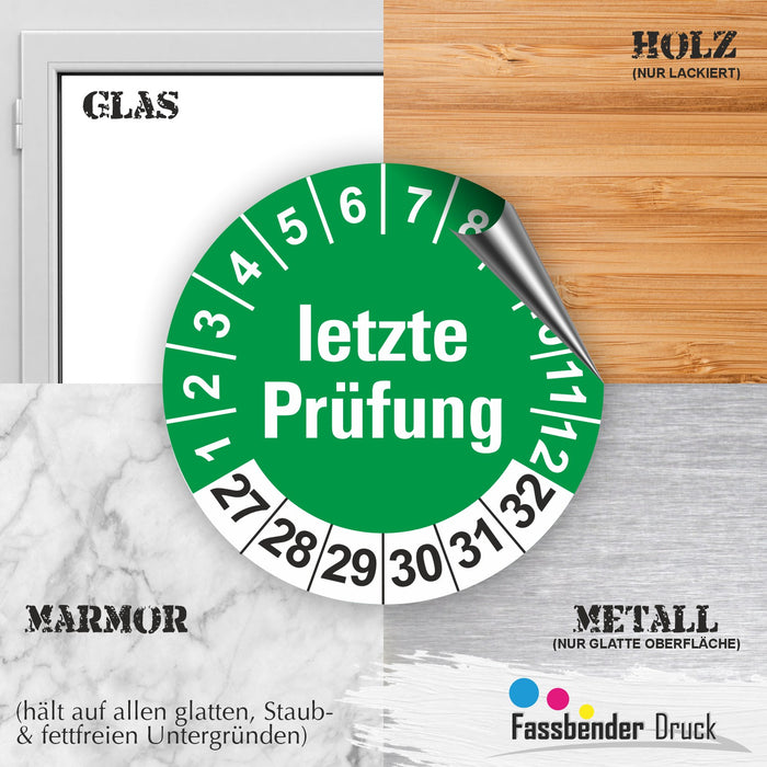 letztepruefung geprüft Wartungsetiketten / Prüfplaketten / Prüfetiketten