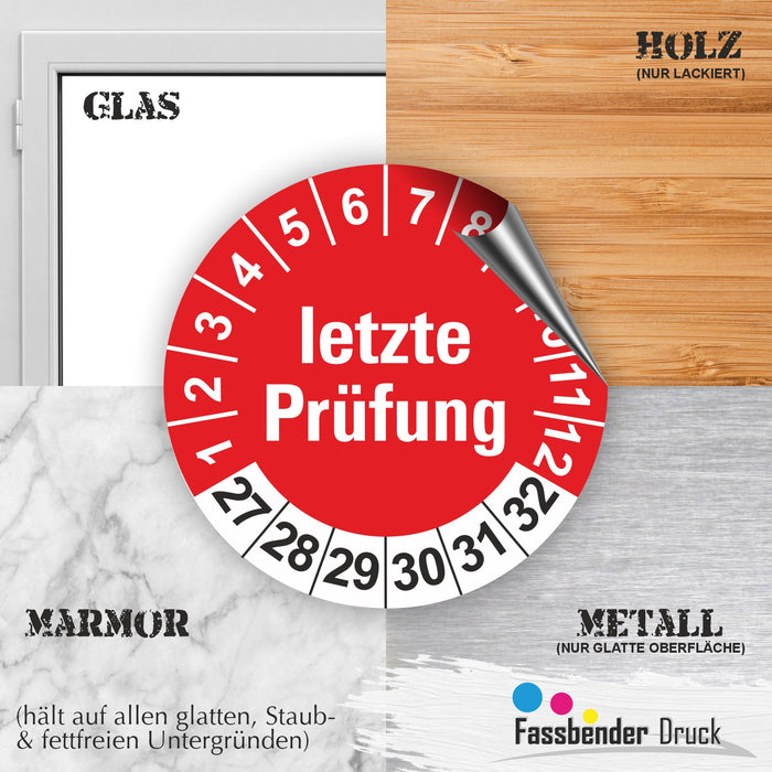 letztepruefung geprüft Wartungsetiketten / Prüfplaketten / Prüfetiketten