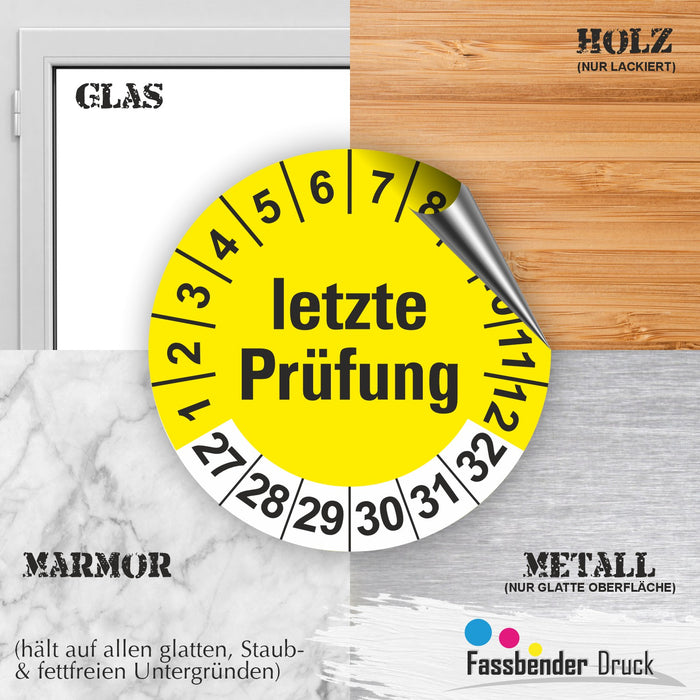 letztepruefung geprüft Wartungsetiketten / Prüfplaketten / Prüfetiketten