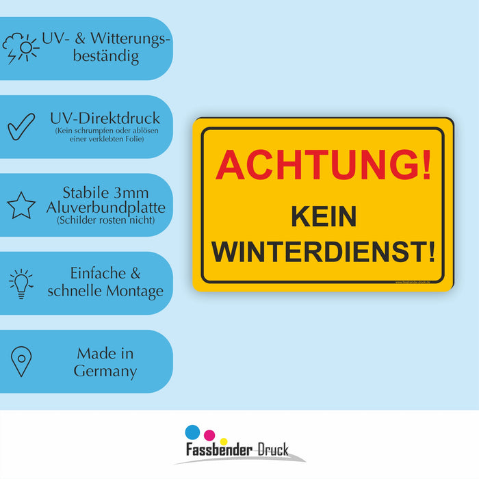WI-001 ACHTUNG KEIN WINTERDIENST - Schild für eine Gefahrenzone (Rutschgefahr) - Schild für einen Privatweg - Begehen & Befahren auf eigene Gefahr