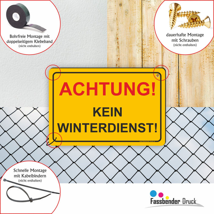 WI-001 ACHTUNG KEIN WINTERDIENST - Schild für eine Gefahrenzone (Rutschgefahr) - Schild für einen Privatweg - Begehen & Befahren auf eigene Gefahr