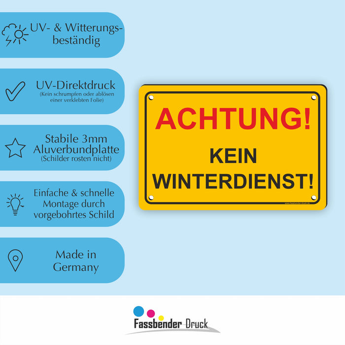 WI-001 ACHTUNG KEIN WINTERDIENST - Schild für eine Gefahrenzone (Rutschgefahr) - Schild für einen Privatweg - Begehen & Befahren auf eigene Gefahr