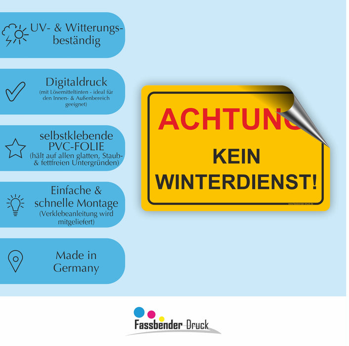 WI-001 ACHTUNG KEIN WINTERDIENST - Schild für eine Gefahrenzone (Rutschgefahr) - Schild für einen Privatweg - Begehen & Befahren auf eigene Gefahr
