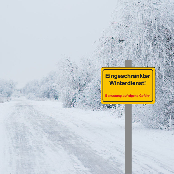 WI-002 EINGESCHRÄNKTER WINTERDIENST - Schild für eine Gefahrenzone (Rutschgefahr) - Schild für einen Privatweg - Begehen & Befahren auf eigene Gefahr