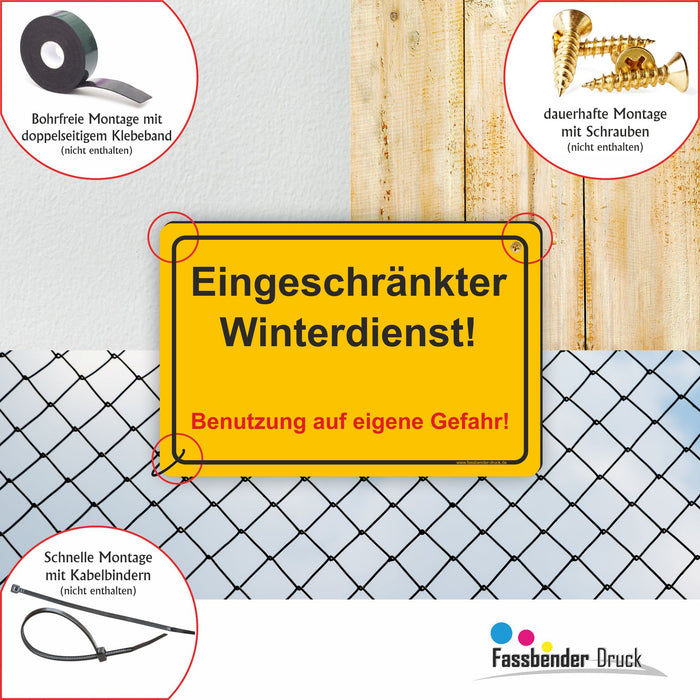WI-002 EINGESCHRÄNKTER WINTERDIENST - Schild für eine Gefahrenzone (Rutschgefahr) - Schild für einen Privatweg - Begehen & Befahren auf eigene Gefahr