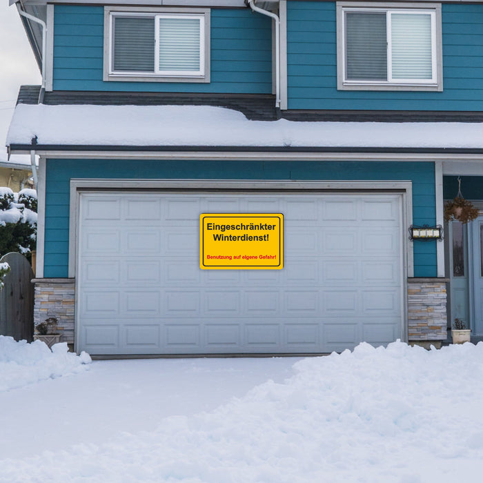 WI-002 EINGESCHRÄNKTER WINTERDIENST - Schild für eine Gefahrenzone (Rutschgefahr) - Schild für einen Privatweg - Begehen & Befahren auf eigene Gefahr