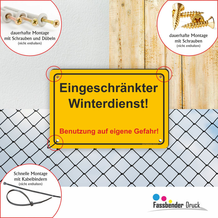 WI-002 EINGESCHRÄNKTER WINTERDIENST - Schild für eine Gefahrenzone (Rutschgefahr) - Schild für einen Privatweg - Begehen & Befahren auf eigene Gefahr
