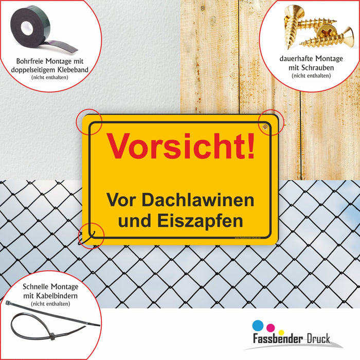 WI-003 ACHTUNG DACHLAWINEN - Schild für eine Gefahrenzone (Rutschgefahr) - Schild für einen Privatweg - Begehen & Befahren auf eigene Gefahr