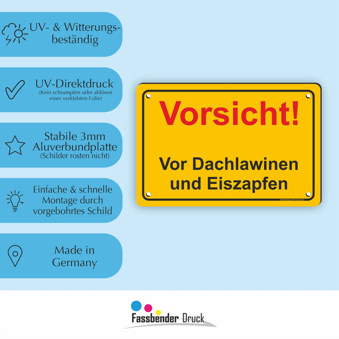 WI-003 ACHTUNG DACHLAWINEN - Schild für eine Gefahrenzone (Rutschgefahr) - Schild für einen Privatweg - Begehen & Befahren auf eigene Gefahr