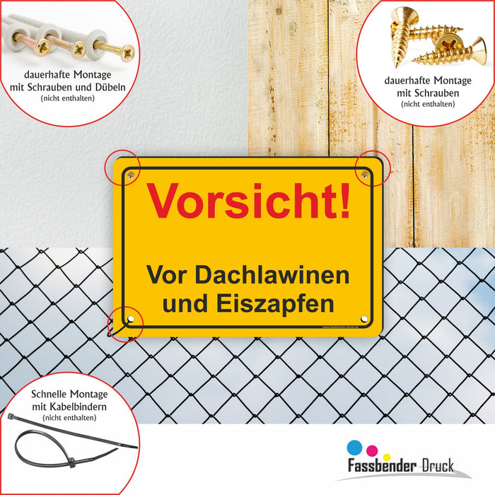 WI-003 ACHTUNG DACHLAWINEN - Schild für eine Gefahrenzone (Rutschgefahr) - Schild für einen Privatweg - Begehen & Befahren auf eigene Gefahr