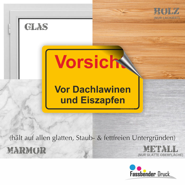 WI-003 ACHTUNG DACHLAWINEN - Schild für eine Gefahrenzone (Rutschgefahr) - Schild für einen Privatweg - Begehen & Befahren auf eigene Gefahr