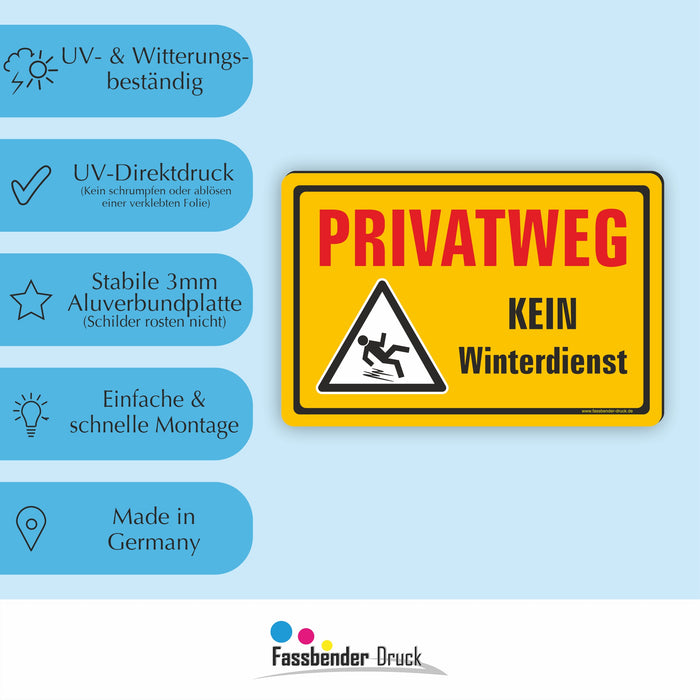 WI-004 PRIVATWEG - KEIN WINTERDIENST - Schild für eine Gefahrenzone (Rutschgefahr) - Schild für einen Privatweg - Begehen & Befahren auf eigene Gefahr