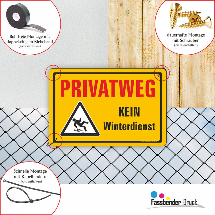 WI-004 PRIVATWEG - KEIN WINTERDIENST - Schild für eine Gefahrenzone (Rutschgefahr) - Schild für einen Privatweg - Begehen & Befahren auf eigene Gefahr