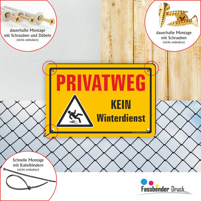 WI-004 PRIVATWEG - KEIN WINTERDIENST - Schild für eine Gefahrenzone (Rutschgefahr) - Schild für einen Privatweg - Begehen & Befahren auf eigene Gefahr
