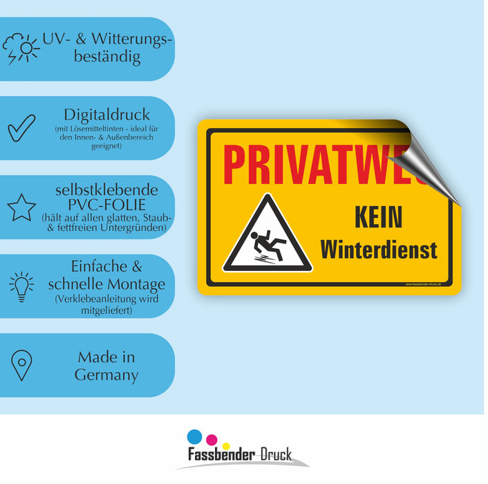 WI-004 PRIVATWEG - KEIN WINTERDIENST - Schild für eine Gefahrenzone (Rutschgefahr) - Schild für einen Privatweg - Begehen & Befahren auf eigene Gefahr
