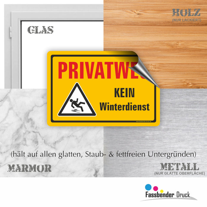 WI-004 PRIVATWEG - KEIN WINTERDIENST - Schild für eine Gefahrenzone (Rutschgefahr) - Schild für einen Privatweg - Begehen & Befahren auf eigene Gefahr