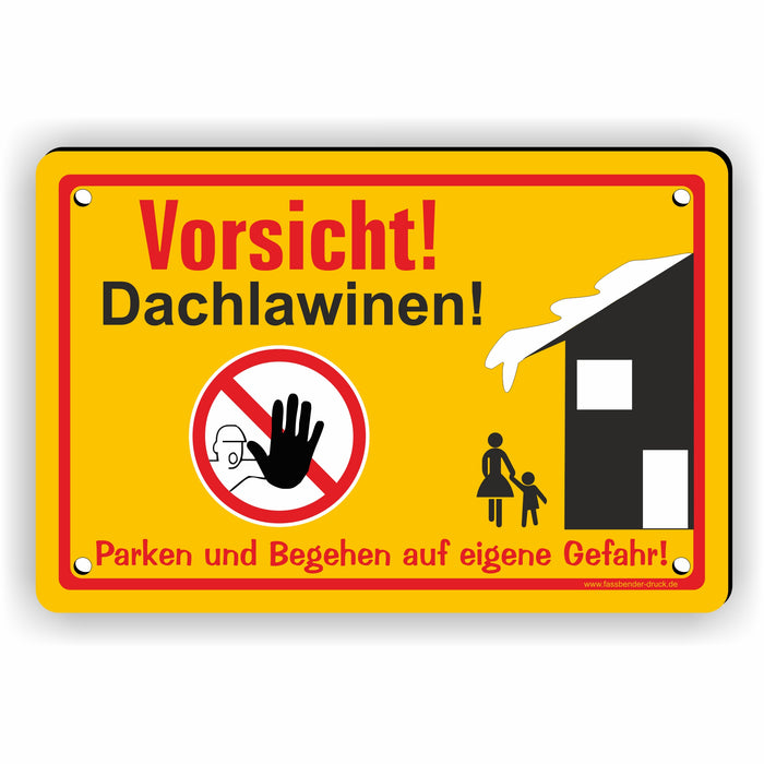 WI-005 VORSICHT DACHLAWINEN - Schild für eine Gefahrenzone (Rutschgefahr) - Schild für einen Privatweg - Begehen & Befahren auf eigene Gefahr
