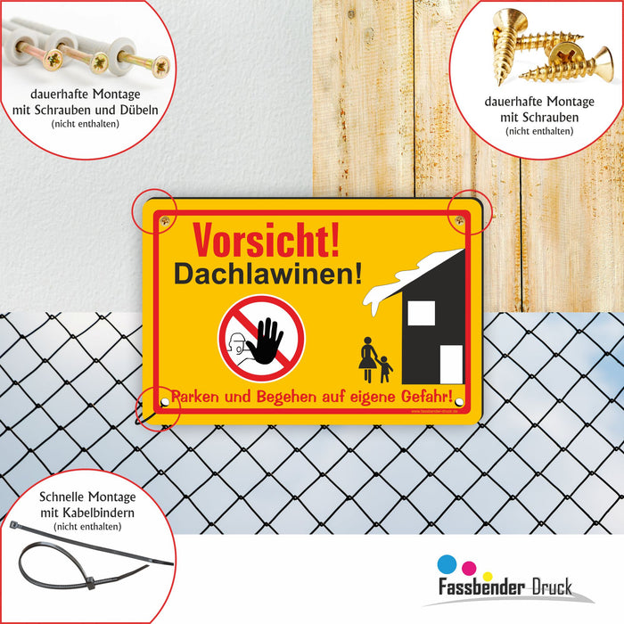 WI-005 VORSICHT DACHLAWINEN - Schild für eine Gefahrenzone (Rutschgefahr) - Schild für einen Privatweg - Begehen & Befahren auf eigene Gefahr