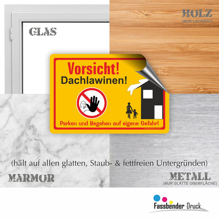 WI-005 VORSICHT DACHLAWINEN - Schild für eine Gefahrenzone (Rutschgefahr) - Schild für einen Privatweg - Begehen & Befahren auf eigene Gefahr