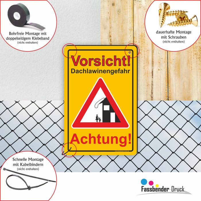 WI-007 ACHTUNG DACHLAWINENGEFAR - Schild für eine Gefahrenzone (Rutschgefahr) - Schild für einen Privatweg - Begehen & Befahren auf eigene Gefahr