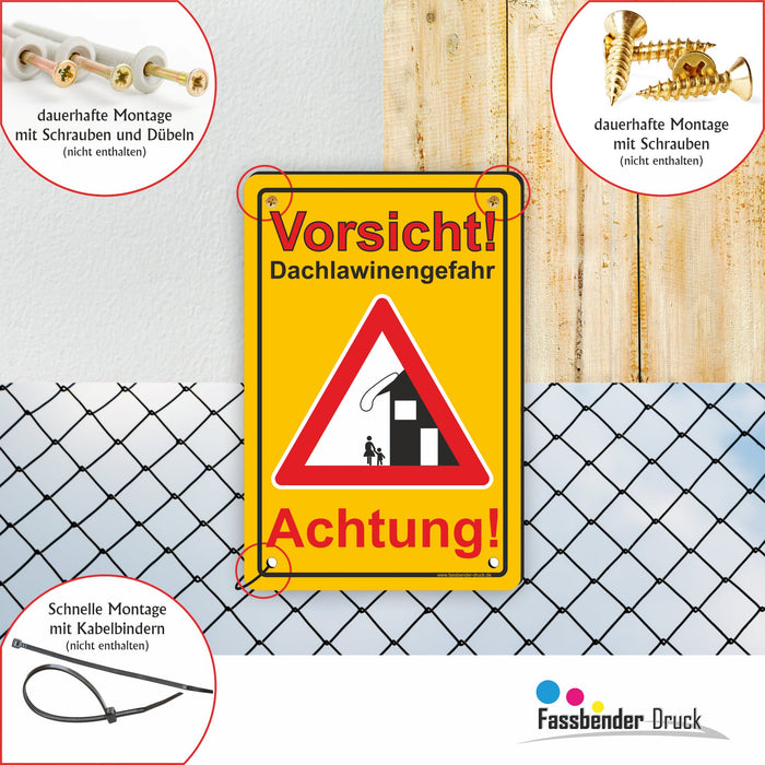 WI-007 ACHTUNG DACHLAWINENGEFAR - Schild für eine Gefahrenzone (Rutschgefahr) - Schild für einen Privatweg - Begehen & Befahren auf eigene Gefahr