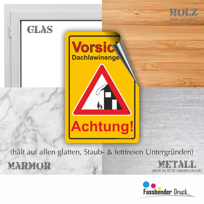 WI-007 ACHTUNG DACHLAWINENGEFAR - Schild für eine Gefahrenzone (Rutschgefahr) - Schild für einen Privatweg - Begehen & Befahren auf eigene Gefahr