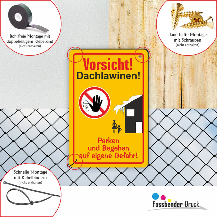 WI-008 VORSICHT DACHLAWINENGEFAR - Schild für eine Gefahrenzone (Rutschgefahr) - Schild für einen Privatweg - Begehen & Befahren auf eigene Gefahr
