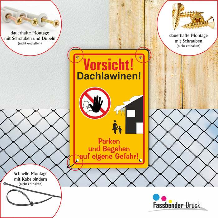 WI-008 VORSICHT DACHLAWINENGEFAR - Schild für eine Gefahrenzone (Rutschgefahr) - Schild für einen Privatweg - Begehen & Befahren auf eigene Gefahr