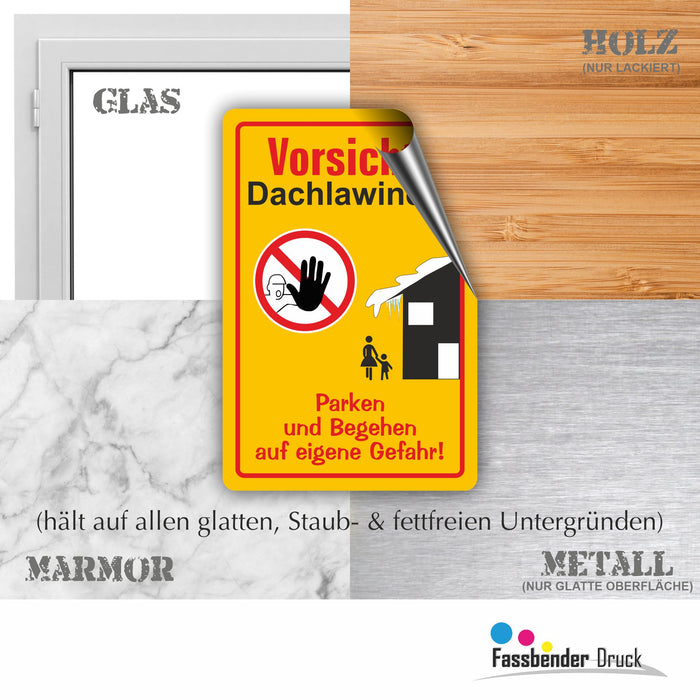 WI-008 VORSICHT DACHLAWINENGEFAR - Schild für eine Gefahrenzone (Rutschgefahr) - Schild für einen Privatweg - Begehen & Befahren auf eigene Gefahr