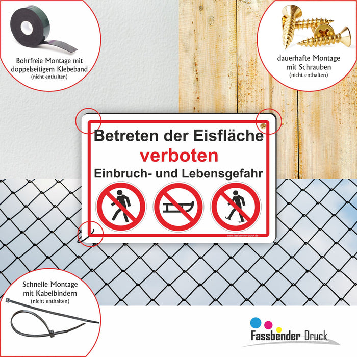 WI-009 BETRETEN DER EISFLÄCHE VERBOTEN - Schild für eine Gefahrenzone (Rutschgefahr) - Schild für einen Privatweg - Begehen & Befahren auf eig. Gefahr