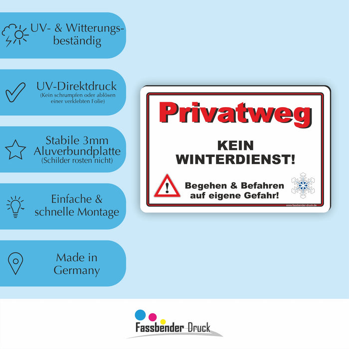 WI-010 PRIVATWEG KEIN WINTERDIENST - Schild für eine Gefahrenzone (Rutschgefahr) - Schild für einen Privatweg - Begehen & Befahren auf eigene Gefahr