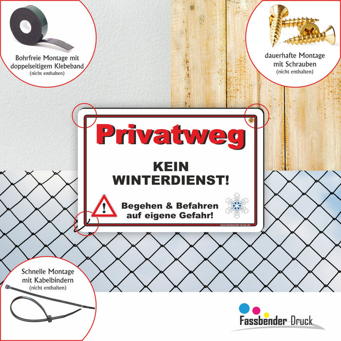 WI-010 PRIVATWEG KEIN WINTERDIENST - Schild für eine Gefahrenzone (Rutschgefahr) - Schild für einen Privatweg - Begehen & Befahren auf eigene Gefahr