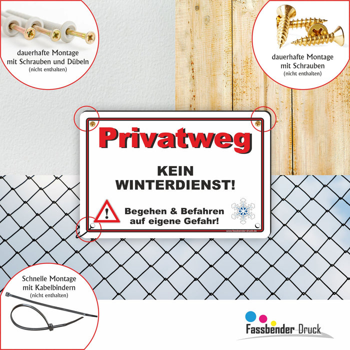 WI-010 PRIVATWEG KEIN WINTERDIENST - Schild für eine Gefahrenzone (Rutschgefahr) - Schild für einen Privatweg - Begehen & Befahren auf eigene Gefahr