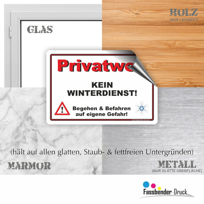 WI-010 PRIVATWEG KEIN WINTERDIENST - Schild für eine Gefahrenzone (Rutschgefahr) - Schild für einen Privatweg - Begehen & Befahren auf eigene Gefahr
