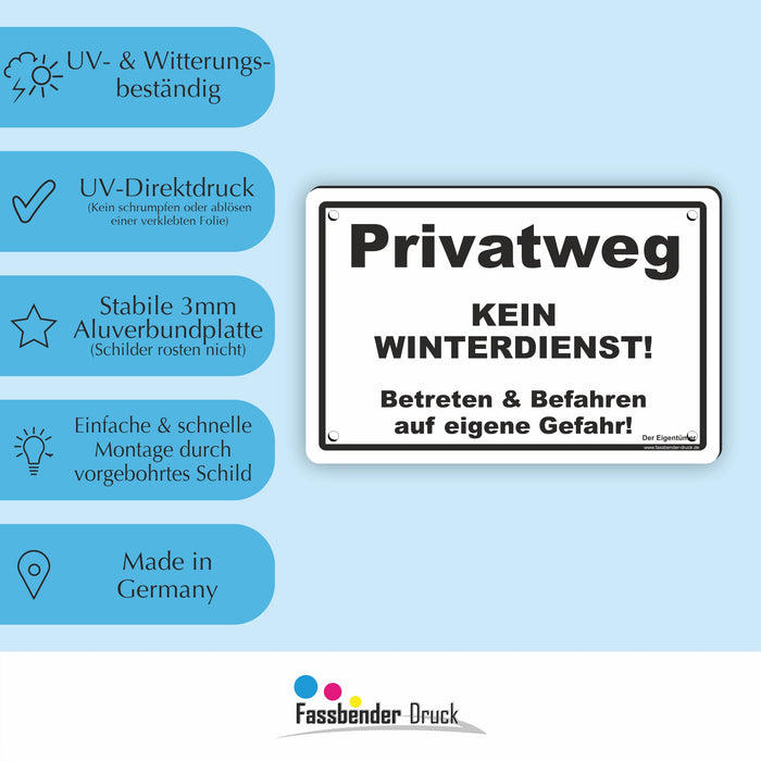 WI-011 PRIVATWEG KEIN WINTERDIENST - Schild für eine Gefahrenzone (Rutschgefahr) - Schild für einen Privatweg - Begehen & Befahren auf eigene Gefahr