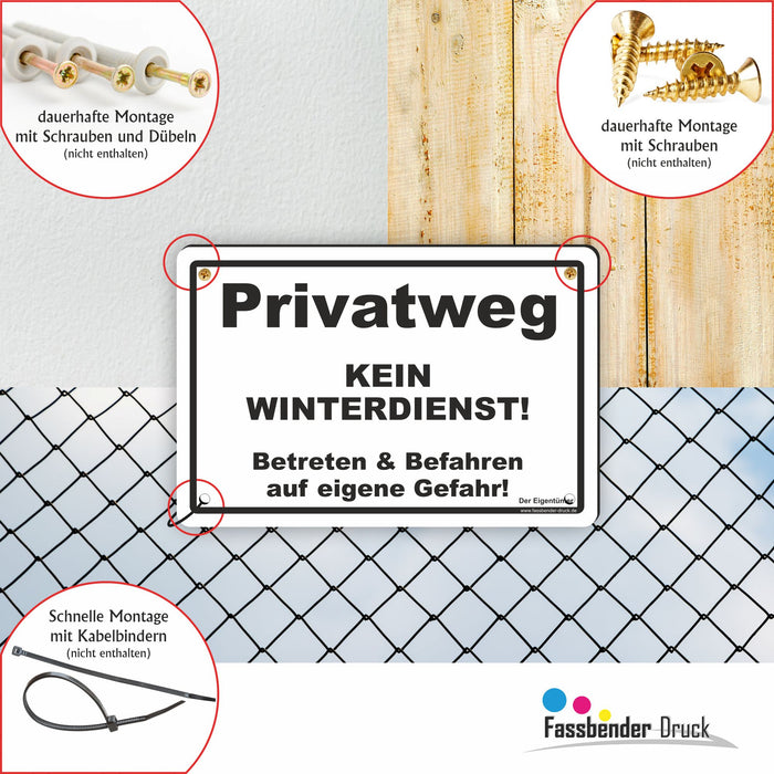 WI-011 PRIVATWEG KEIN WINTERDIENST - Schild für eine Gefahrenzone (Rutschgefahr) - Schild für einen Privatweg - Begehen & Befahren auf eigene Gefahr