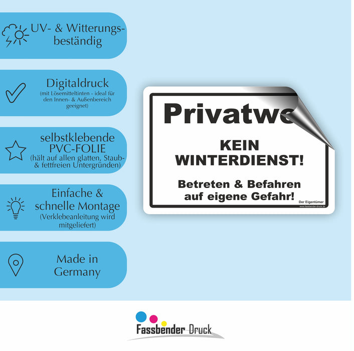 WI-011 PRIVATWEG KEIN WINTERDIENST - Schild für eine Gefahrenzone (Rutschgefahr) - Schild für einen Privatweg - Begehen & Befahren auf eigene Gefahr