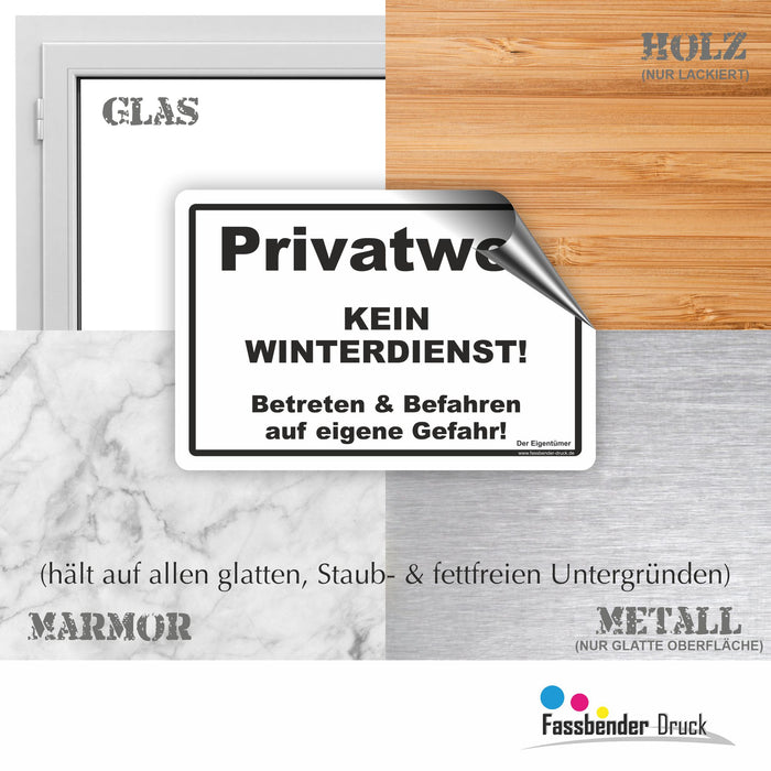 WI-011 PRIVATWEG KEIN WINTERDIENST - Schild für eine Gefahrenzone (Rutschgefahr) - Schild für einen Privatweg - Begehen & Befahren auf eigene Gefahr